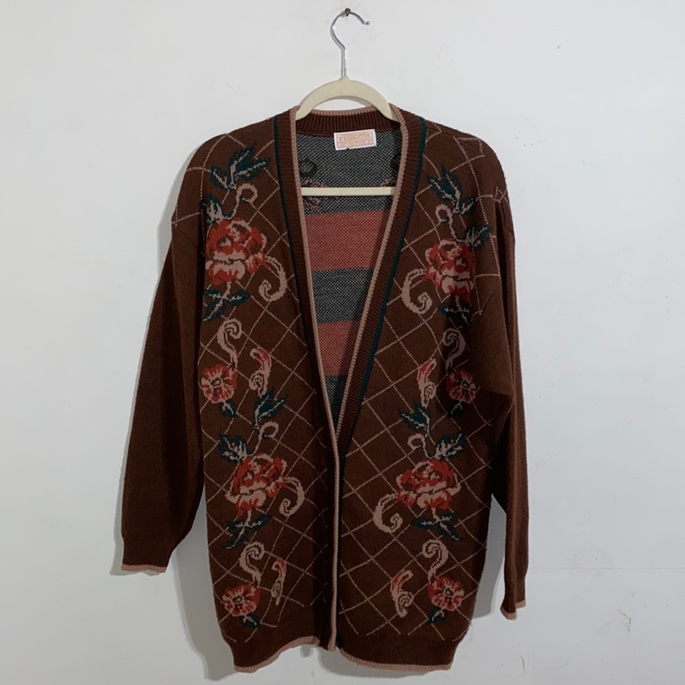 Vintage Pendleton Brown Floral Cardigan Sweater